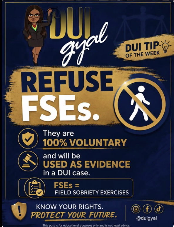 DUI Gyal legal education artwork about field sobriety exercises in a DUI case